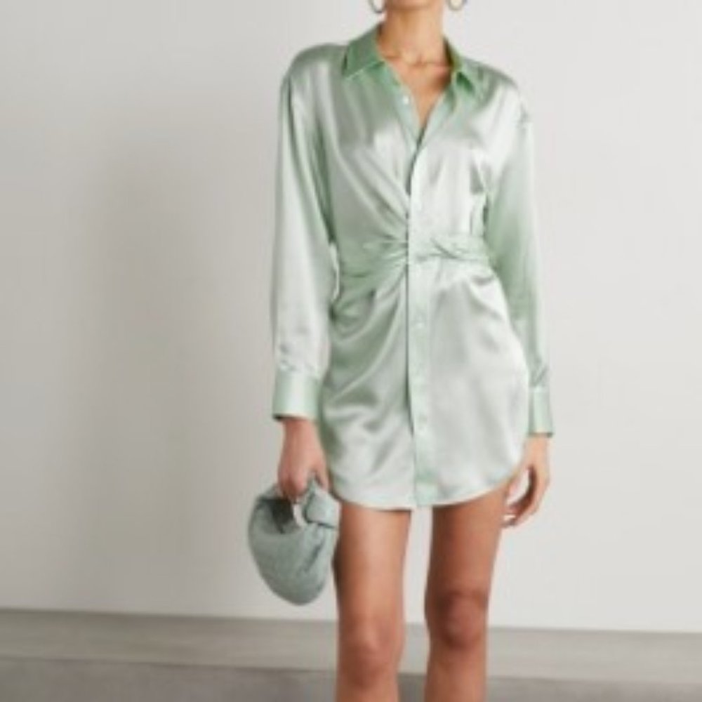 Alexander Wang Women's Summer Satin Shirt Dress Lace Up Loose Streetwear